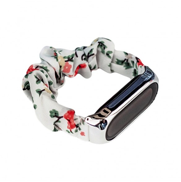 Tygarmband för Xiaomi Mi Band 6/5/4/3 rem armband elastiska scrunchies vit