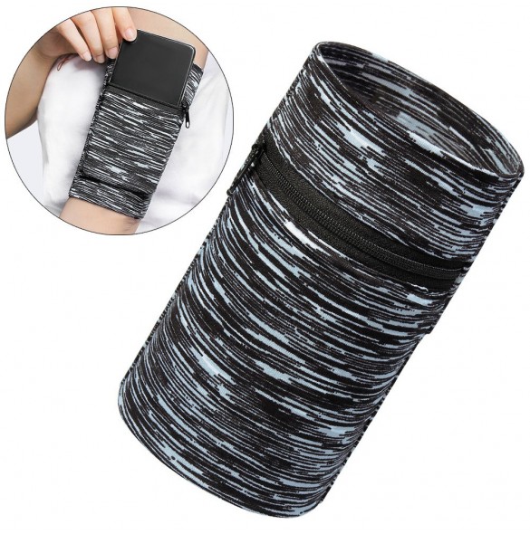 Armband i tyg för löpning av fitnessränder vit/svart
