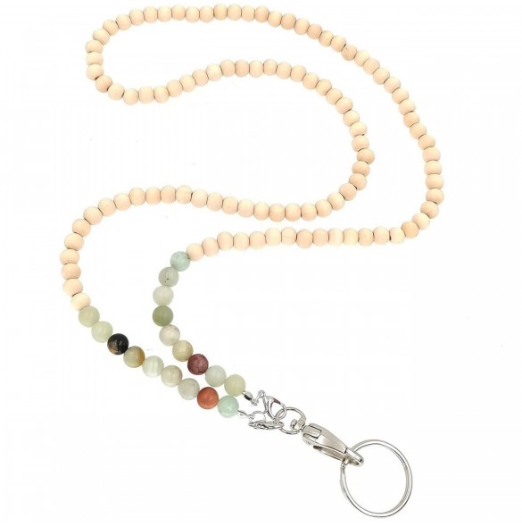 Halsband, strängpärlor för nycklar, beige telefon