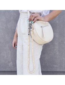 Halsband, strängpärlor för nycklar, beige telefon