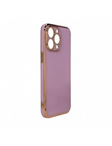 Lighting Color Fodral för iPhone 13 Pro Max lila gel skal med guldram