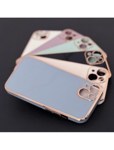 Lighting Color Fodral för iPhone 13 Pro Max lila gel skal med guldram