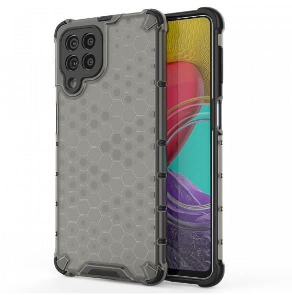 Honeycomb-fodral bepansrat skal med en gelram för Samsung Galaxy M53 5G svart
