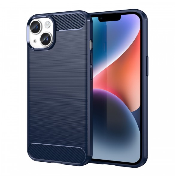 Carbon Case iPhone 14 fodral flexibelt gel bakskal blå