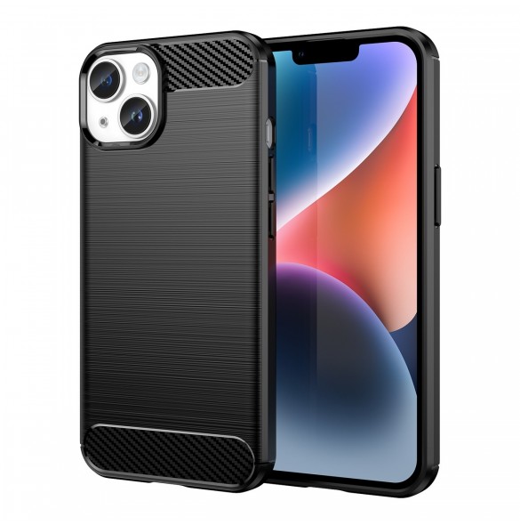 Carbon Case för iPhone 14 Plus flexibelt gel bakskal svart