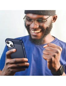 Carbon Case för iPhone 14 Plus flexibelt bakskal i gel blått