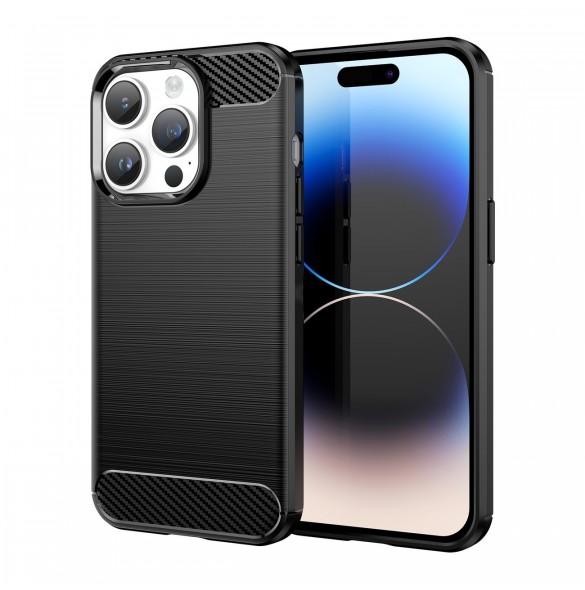 Carbon Case iPhone 14 Pro flexibelt gel bakskal svart