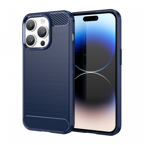 Carbon Case för iPhone 14 Pro Max flexibelt bakskal i gel blått