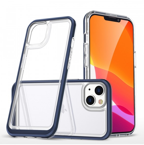 Klart 3-i-1 fodral för iPhone 14 silikonskal med ram blå