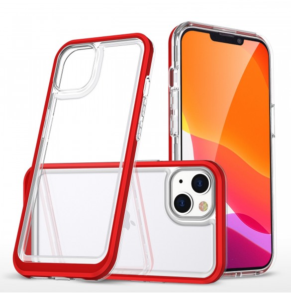 Klart 3-i-1 fodral för iPhone 14 Plus silikonskal med ram röd