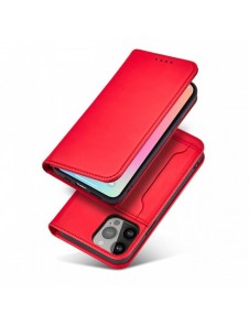 Magnetkortfodral för iPhone 14 flip cover plånboksställ rött