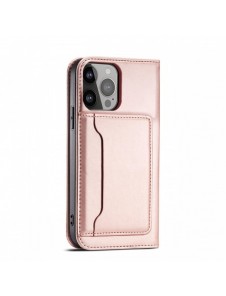 Magnetkortfodral för iPhone 14 flip cover plånboksställ rosa
