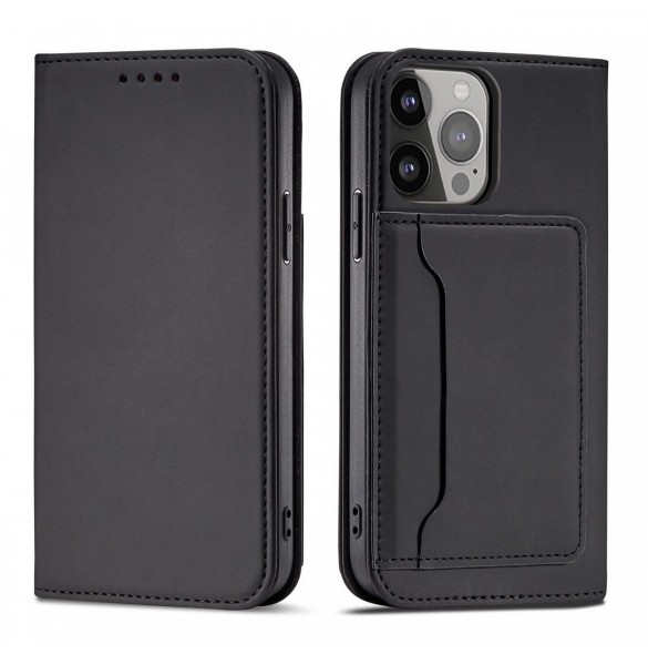 Magnet Kortfodral fodral för iPhone 14 Plus flip cover plånboksställ svart