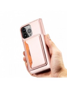 Magnetkortfodral för iPhone 14 Pro flip cover plånboksställ rosa