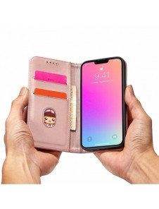 Magnetkortfodral för iPhone 14 Pro flip cover plånboksställ rosa