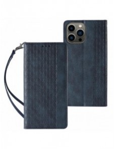 Magnet Strap Case Fodral för iPhone 14 Flip Wallet Mini Lanyard Stand Blå
