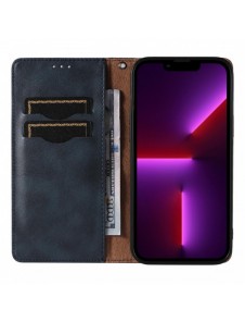 Magnet Strap Case Fodral för iPhone 14 Plus Flip Wallet Mini Lanyard Stand Blå