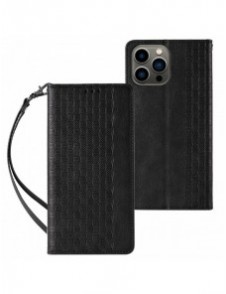 Magnet Strap Case Fodral för iPhone 14 Pro Max Flip Wallet Mini Lanyard Stand Svart