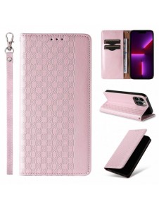 Magnet Strap Case Fodral För iPhone 14 Pro Max Flip Wallet Mini Lanyard Stand Rosa