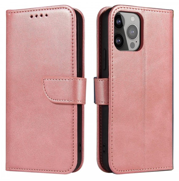Magnetfodral för iPhone 14 Pro Max flip-fodral plånboksställ rosa