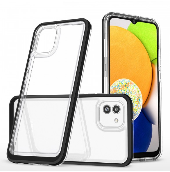 Klart 3-i-1 fodral för Samsung Galaxy A03 silikonskal med ram svart