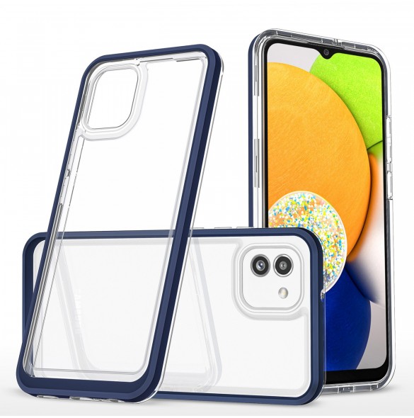 Klart 3-i-1 fodral för Samsung Galaxy A03 silikonskal med ram blå