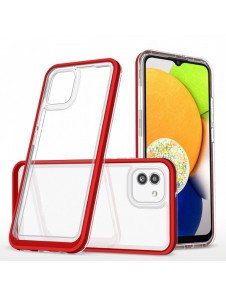 Klart 3-i-1 fodral för Samsung Galaxy A03 silikonskal med ram röd
