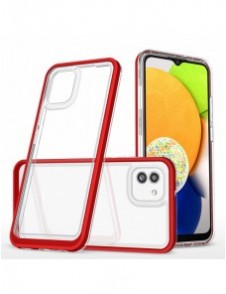 Klart 3-i-1 fodral för Samsung Galaxy A03 silikonskal med ram röd