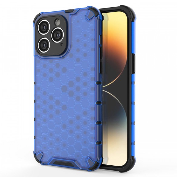Honeycomb-fodral till iPhone 14 Pro pansarhybridskal blå
