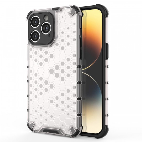 Honeycomb-fodral för iPhone 14 Pro pansarhybridskal genomskinligt