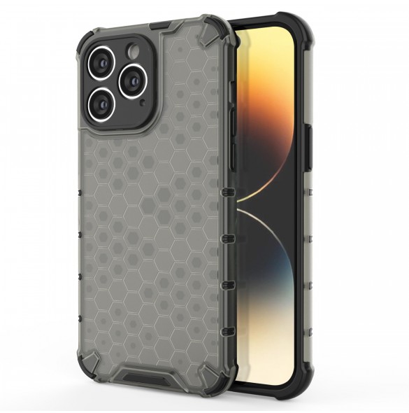 Honeycomb-fodral till iPhone 14 Pro Max pansarhybridskal svart