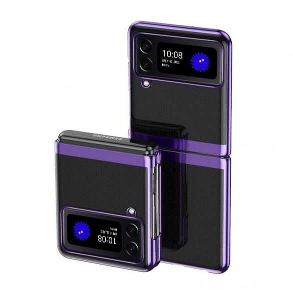 Plätering Fodral för Samsung Galaxy Z Flip 4 skal med en metallisk ram lila