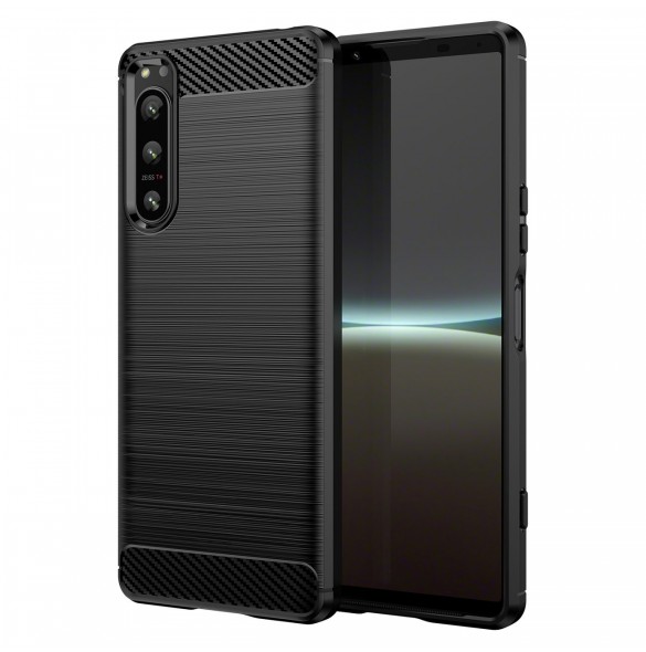 Carbon Case för Sony Xperia 5 IV flexibelt silikon kolfodral svart