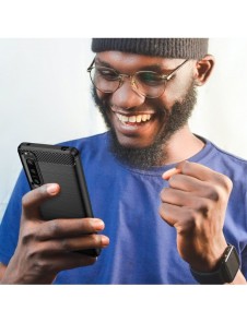Carbon Case för Sony Xperia 5 IV flexibelt silikon kolfodral svart