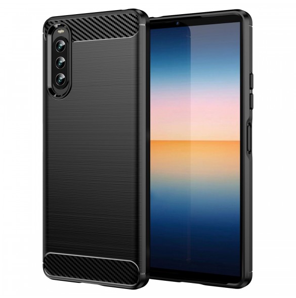 Carbon Case för Sony Xperia 10 IV flexibel silikon kolfodral svart