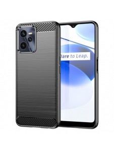 Carbon Case väska för Realme C35 flexibel silikon kolfodral svart