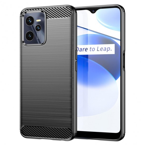 Carbon Case väska för Realme C35 flexibel silikon kolfodral svart
