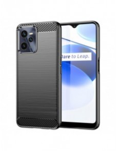 Carbon Case väska för Realme C35 flexibel silikon kolfodral svart
