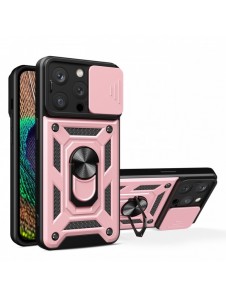 Hybrid Armor Camshield-fodral för iPhone 14 Pro pansarfodral med kamerafodral rosa