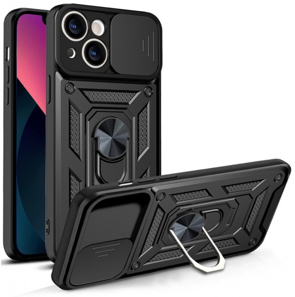 Hybrid Armour Camshield-fodral för iPhone 13 pansarfodral med kamerafodral svart