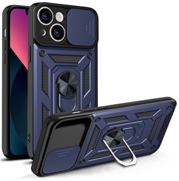 Hybrid Armour Camshield-fodral för iPhone 13 pansarfodral med kamerafodral blått