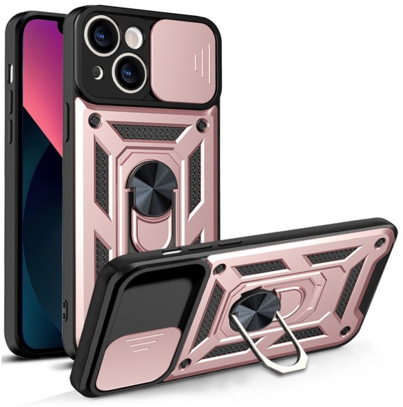 Hybrid Armor Camshield-fodral för iPhone 13 pansarfodral med kamerafodral rosa