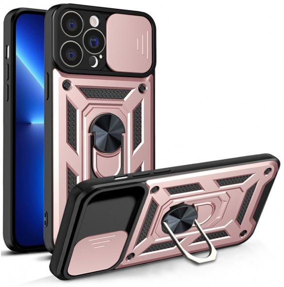 Hybrid Armor Camshield-fodral för iPhone 13 Pro pansarfodral med kamerafodral rosa