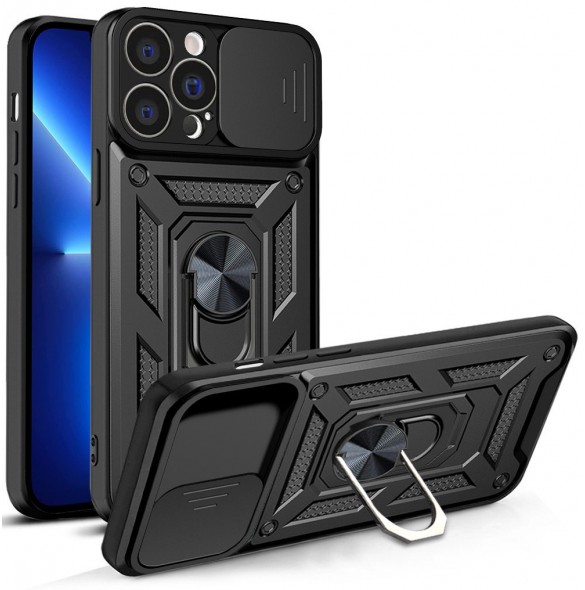 Hybrid Armor Camshield-fodral för iPhone 13 Pro Max pansarfodral med kamerafodral svart
