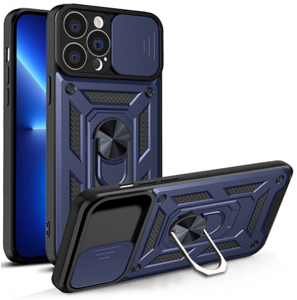 Hybrid Armor Camshield-fodral för iPhone 13 Pro Max pansarfodral med kameraskydd blå