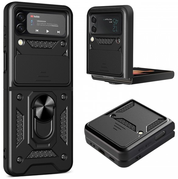 Hybrid Armor Camshield fodral till Samsung Galaxy Z Flip 4 pansarfodral med kamerafodral svart