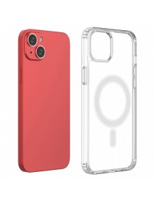 Klart magnetiskt fodral med MagSafe för iPhone 14 Plus med silverring - genomskinlig