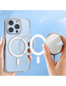 Klart magnetiskt fodral med MagSafe för iPhone 14 Pro med silverring - genomskinlig