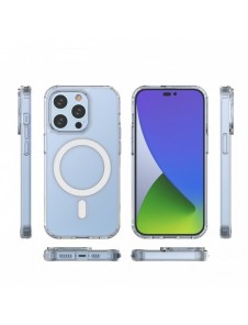 Klart magnetiskt fodral med MagSafe för iPhone 14 Pro med silverring - genomskinlig