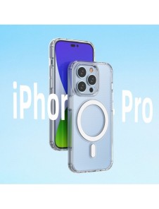 Klart magnetiskt fodral med MagSafe för iPhone 14 Pro med silverring - genomskinlig